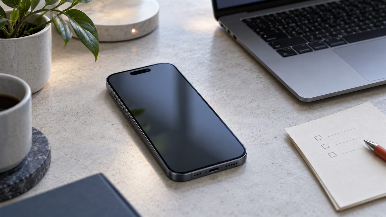 iPhone与配置参考资料放在数字工作桌面